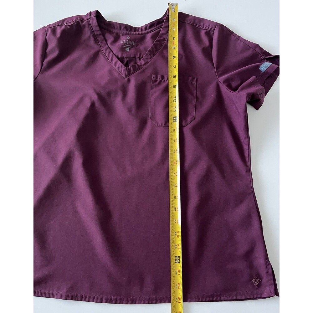 Lot of 2 Women’s Burgundy Wine Medcouture Insight Scrub Top Sz XL V-Neck Pocket - Picture 11 of 11